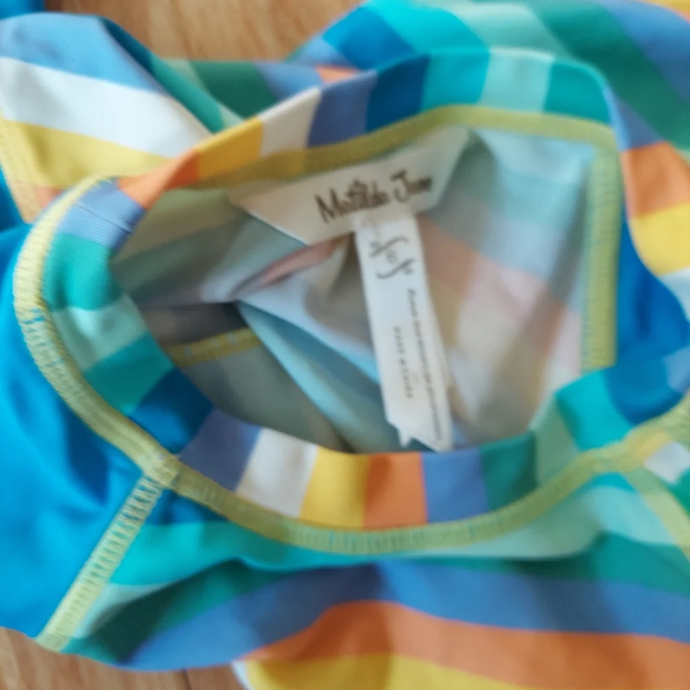⭐️ 5/$30- Matilda Jane Rashguard, Size 8, unisex, blue orange stripes